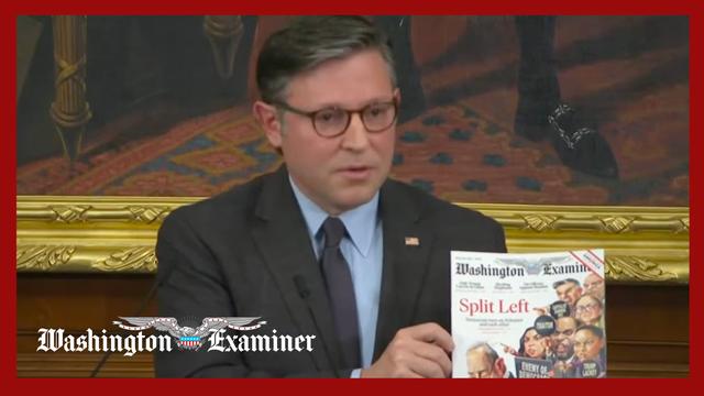 Speaker Johnson shows Washington Examiner magazine as evidence of Schumer's fear