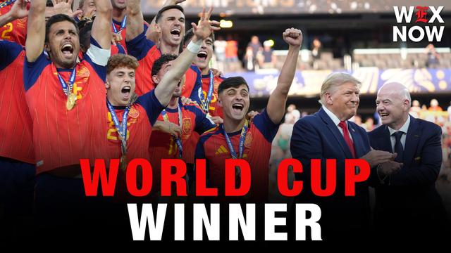 Donald Trump joins World Cup winner Spain onstage during trophy ceremony
