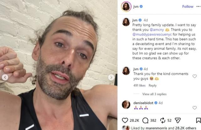 Jonathan Van Ness has been forced to rehome dog after 'gut-wrenching' attack on his cat